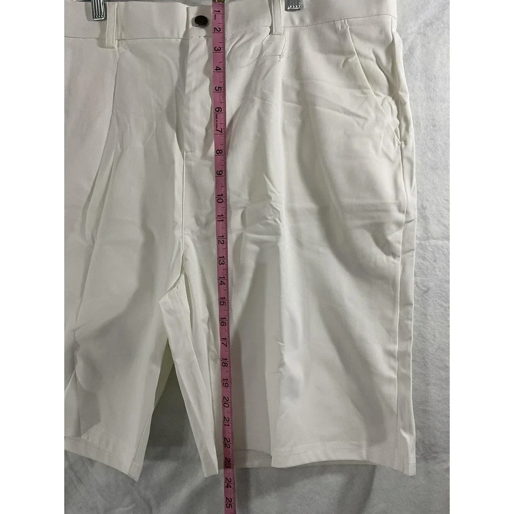 Soothfeel Shorts Mens 40 White Chino Pleated‎ Microfiber Zip Fly Pockets